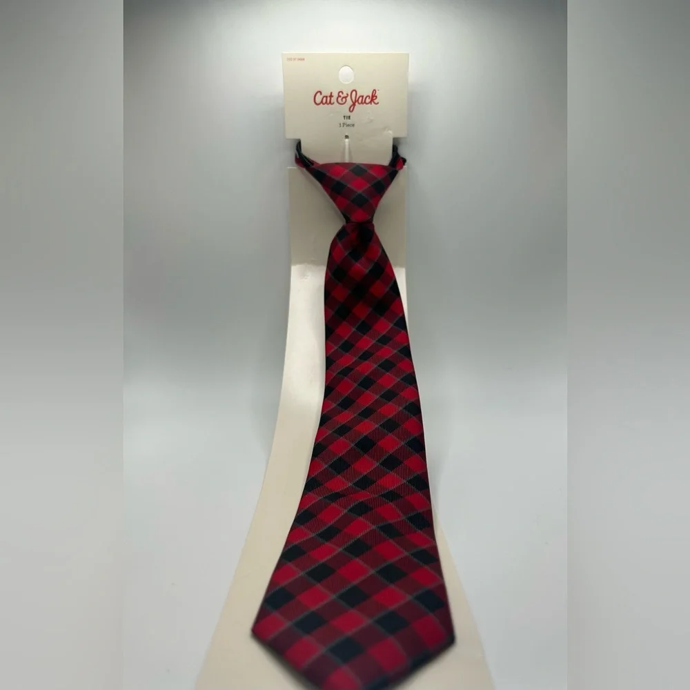 Cat & Jack Red, Gray and Black Plaid Tie (S/M, & M/L)